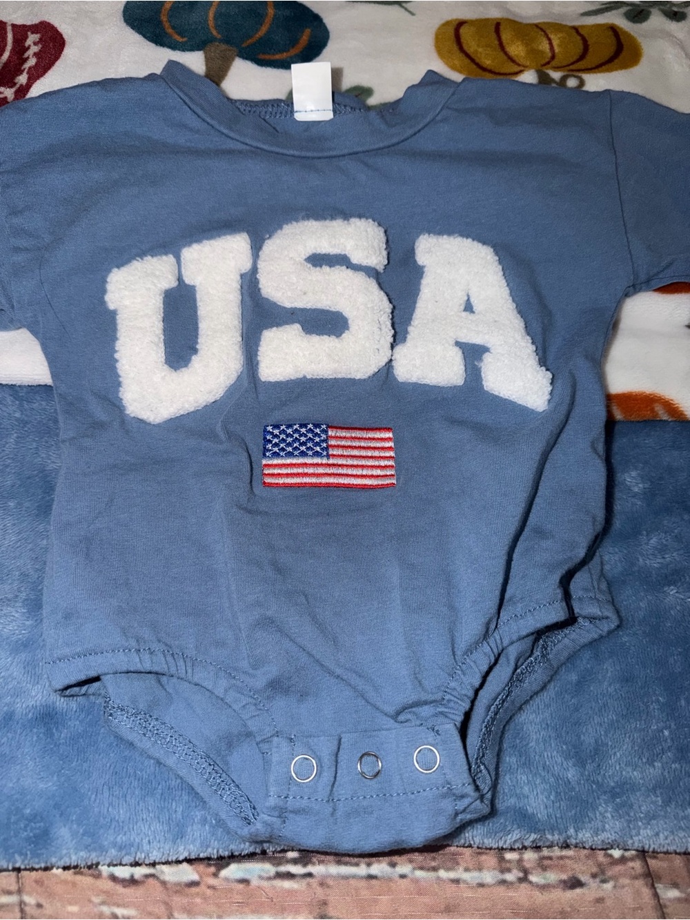 Blue USA Flag One-Piece Bodysuit for Kids